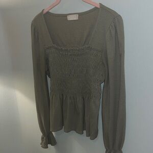 Altar'd State Sage Green Smocked Blouse